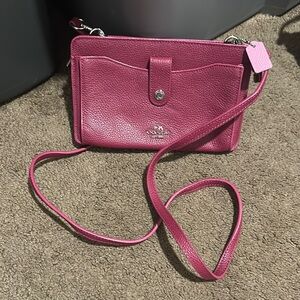 Coach Purple Crossbody Bag with Pebbled Leather Finish